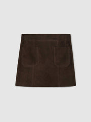 Reiss | Mini Suede Patch Pocket Skirt in Chocolate Brown