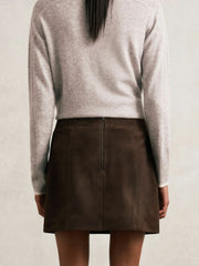 Reiss | Mini Suede Patch Pocket Skirt in Chocolate Brown