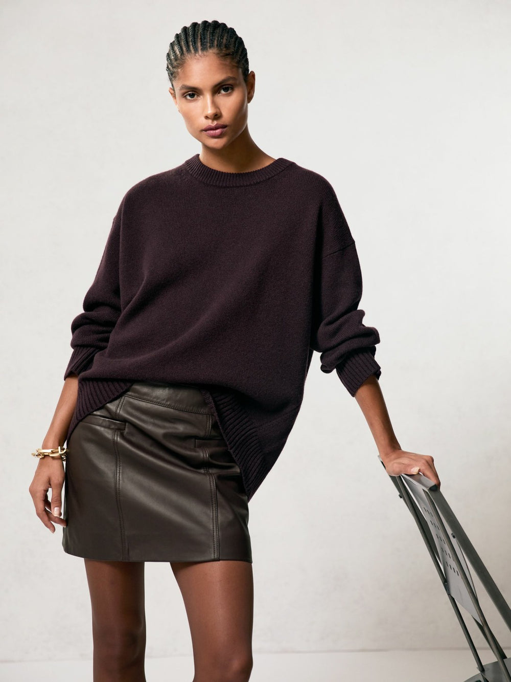 Reiss | Leather Welt-Pocket Mini Skirt in Burgundy