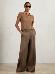 Reiss | Linen Wide Leg Trousers in Chocolate Brown