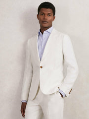 Reiss | Slim Fit Lyocell Linen Single Breasted Suit Blazer in White