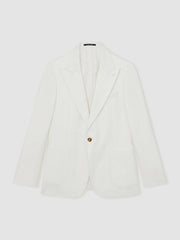 Reiss | Slim Fit Lyocell Linen Single Breasted Suit Blazer in White
