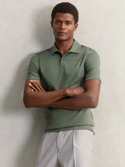 Reiss | Cotton Short-Sleeve Polo Shirt in Kale Green