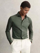 Reiss | Cotton-Jersey Button-Through Shirt in Kale Green