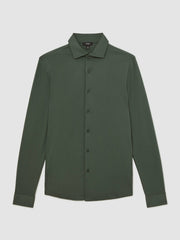 Reiss | Cotton-Jersey Button-Through Shirt in Kale Green