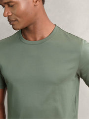 Reiss | Airwater-Cotton Crew-Neck T-Shirt in Kale Green
