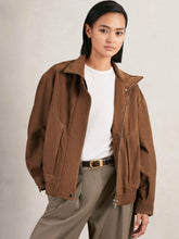 Reiss | Suede Funnel-Neck Bomber Jacket in Tan