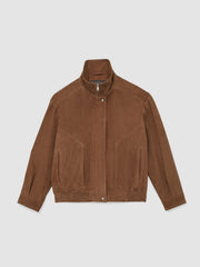 Reiss | Suede Funnel-Neck Bomber Jacket in Tan