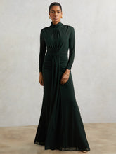 Reiss | Petite Ruched Long-Sleeve Maxi Dress in Dark Green