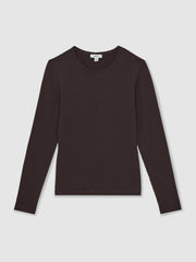 Reiss | Cotton Crew-Neck Long-Sleeve T-Shirt With Stretch in Plum Purple