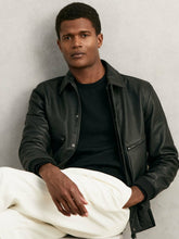 Reiss | Grained Leather Zip Through Jacket in Black