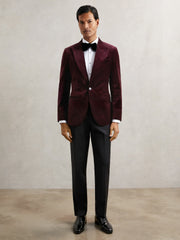 Reiss | Single-Breasted Velvet Blazer Regular-Fit in Bordeaux