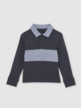 Reiss | 13-14 yrs Cotton Logo-Embroidery Rugby Polo Shirt in Airforce Blue/Navy Blue