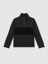 Reiss | 13-14 yrs Slim Fit Half-Zip Funnel Neck Velour Sweatshirt in Black