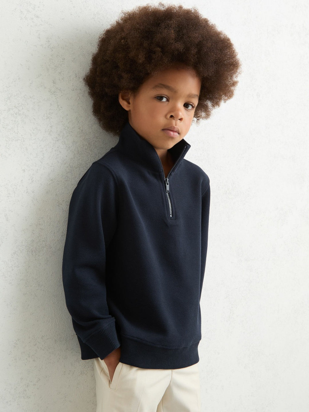 Reiss | 3-9 yrs Textured Half-Zip Sweatshirt with Cotton in Navy