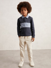 Reiss | 3-9 yrs Cotton Logo-Embroidery Rugby Polo Shirt in Airforce Blue/Navy Blue
