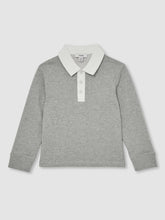 Reiss | Cotton Half Button Rugby Polo Shirt in Grey Marl/White