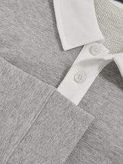 Reiss | Cotton Half Button Rugby Polo Shirt in Grey Marl/White