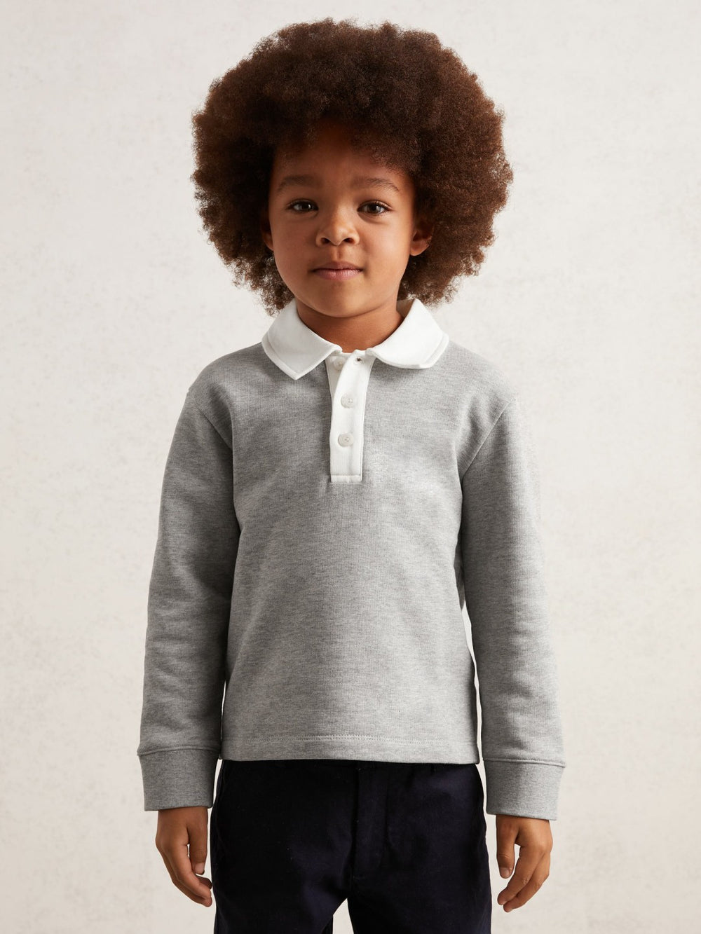 Reiss | Cotton Half-Button Rugby Polo Shirt in Grey Marl/White