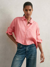 Reiss | Oversize Linen Cropped Shirt in Pink