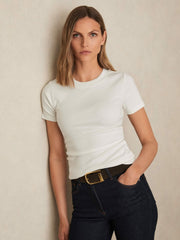 Reiss | Stretch-Cotton Ruched Ribbed T-Shirt in White