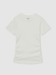 Reiss | Stretch-Cotton Ruched Ribbed T-Shirt in White