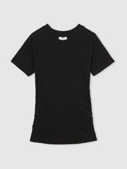 Reiss | Stretch-Cotton Ruched Ribbed T-Shirt in Black