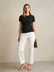 Reiss | Stretch-Cotton Ruched Ribbed T-Shirt in Black