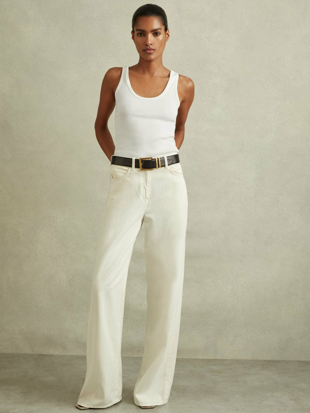 Reiss | Stretch-Cotton Ribbed Vest in White