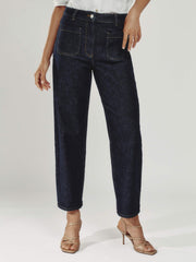 Reiss | Petite Straight Leg Patch Pocket Jeans in Dark Blue
