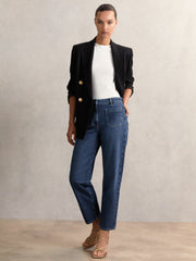 Reiss | Petite Straight Leg Patch Pocket Jeans in Mid Blue