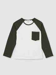 Reiss | 13-14 yrs Cotton Colour-Block Long-Sleeve T-Shirt in Green