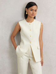 Reiss | High-Neck Longline Waistcoat in Cream