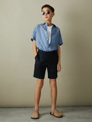 Reiss | 3-9 yrs Short Sleeve Linen Shirt in Sky Blue