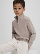 Reiss | 3-9 yrs Wool Half-Zip Funnel Neck Jumper in Wheat Melange
