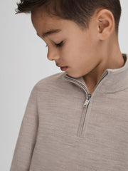 Reiss | 9-13 yrs Wool Half-Zip Funnel Neck Jumper in Wheat Melange