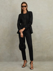 Reiss | Petite Wool Blend Tapered Suit Trousers in Black