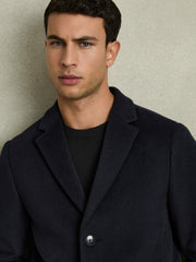 Reiss | Wool Blend Single Breasted Epsom Overcoat in Navy