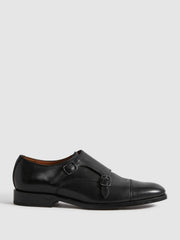 Reiss | Leather Double Monk Strap Shoes in Black