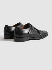 Reiss | Leather Double Monk Strap Shoes in Black