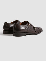 Reiss | Leather Double Monk Strap Shoes in Dark Brown