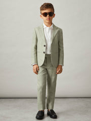 Reiss | 9-13 yrs Slim Fit Linen Adjustable Trousers in Apple