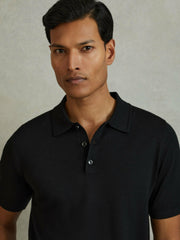 Reiss | Merino Wool Polo Shirt in Black