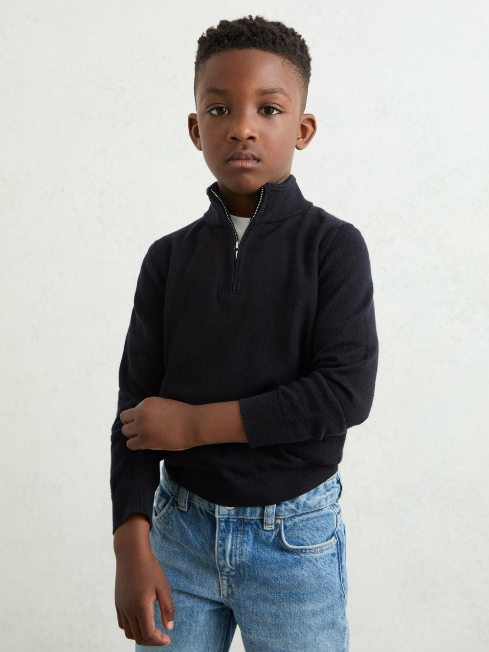 Reiss | 3-9 yrs Merino Wool Half-Zip Funnel Neck Jumper in Navy