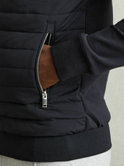 Reiss | Hybrid Quilt and Knit Zip-Through Jacket in Navy