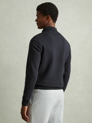 Reiss | Hybrid Quilt and Knit Zip-Through Jacket in Navy