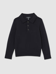 Reiss | 9-14 yrs Merino Wool Polo Shirt in Navy