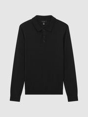 Reiss | Merino Wool Polo Shirt in Black