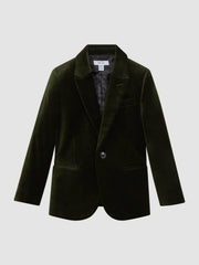 Reiss | 9-14 yrs Slim Fit Velvet Single Breasted Blazer in Emerald