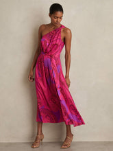 Reiss | Paisley-Print One-Shoulder Midi Dress in Pink